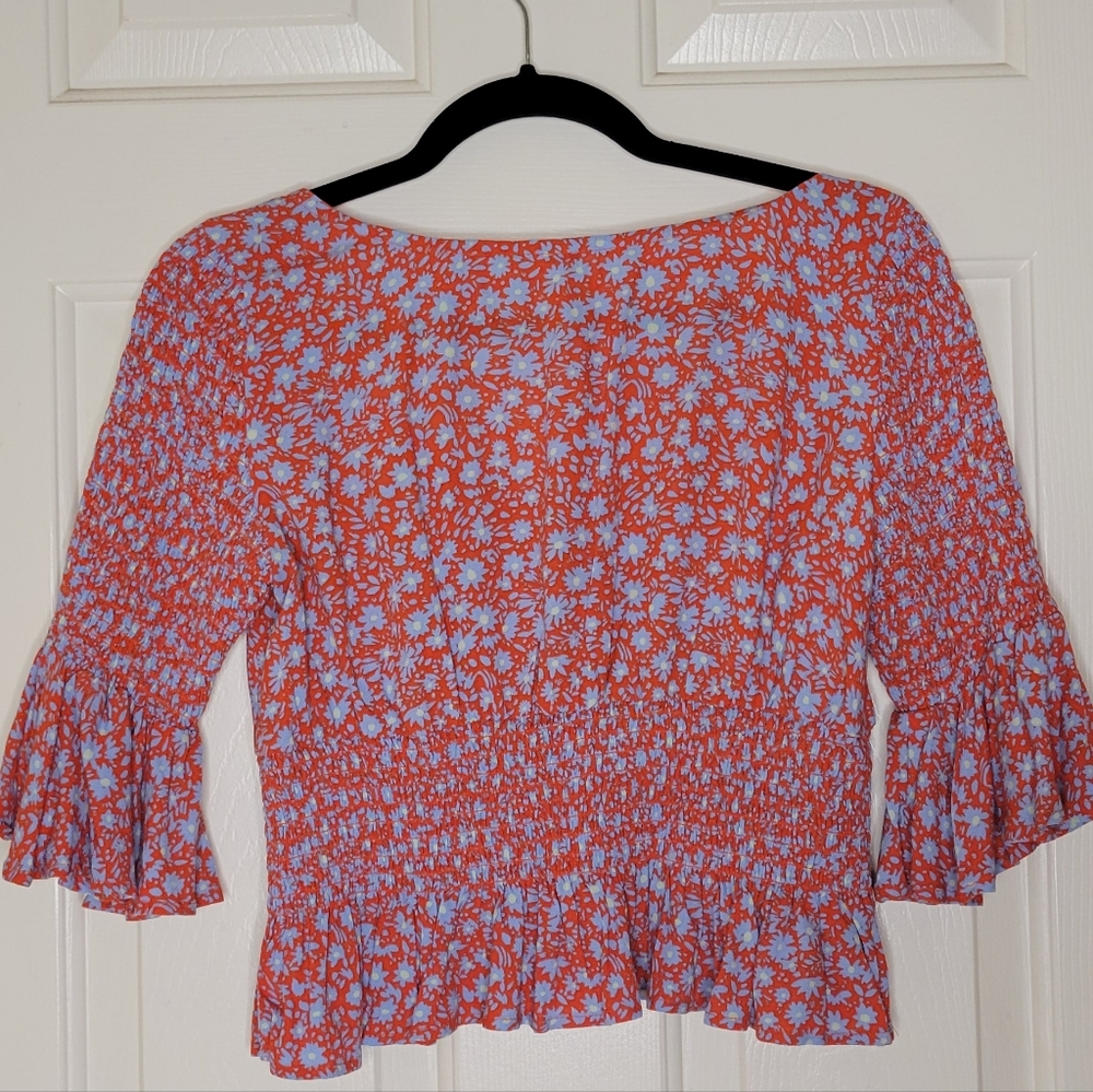 Free People Red and Blue Cottagecore Crop Top - Picture 4 of 7